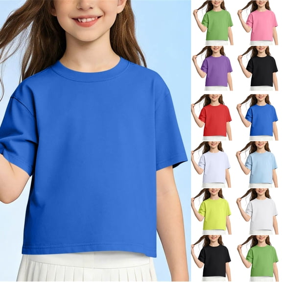 Toddler Girls Shirts Solid Color Shirts for Girls Mid Size Round Neck Summer Girls T Shirts 3-4 Years