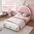 thumbnail image 3 of Bellemave Twin Size Upholstered Bed with Rabbit Shaped Headboard PU Leather Upholstered Cute Princess Bed with Bunny Ears and Pocket Twin Low Platform Bed Frame for Teens, White, 3 of 8