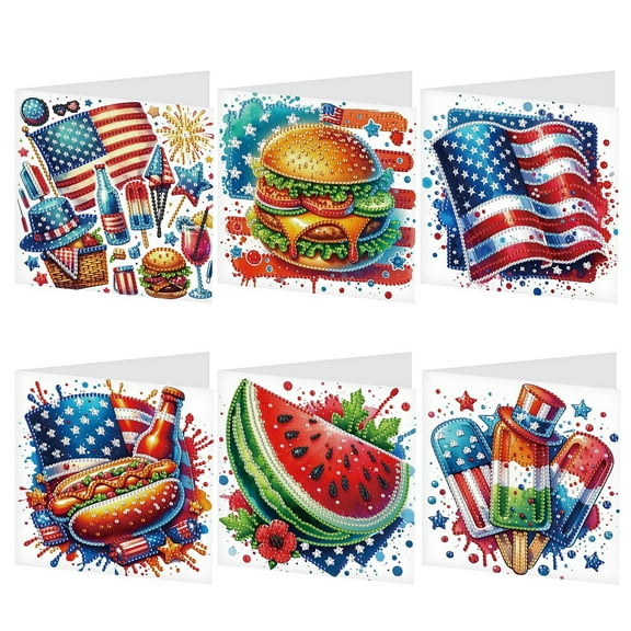 6pcs Diamond Painting Kit Greeting Card, Fruit Flag 5D DIY Diamond Handmade Holiday Greeting Card with Envelope, Christmas Gift Congratulation