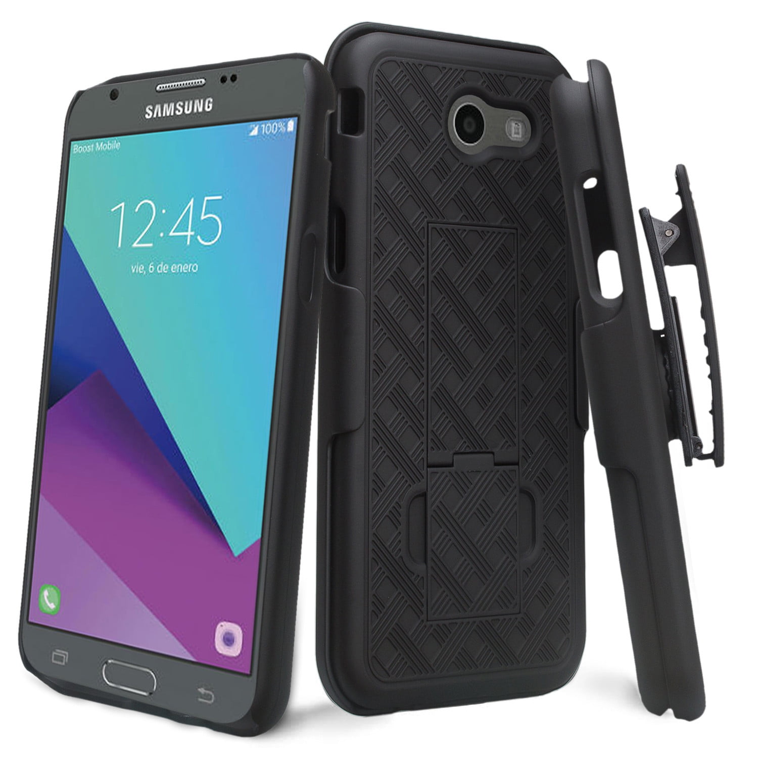 Samsung Galaxy J3 Emerge Case J3 17 Case J3 Pro Case Clip Armor Dual Layer Case Rugged Exterior With Built In Kickstand Holster Faded Skull Walmart Com