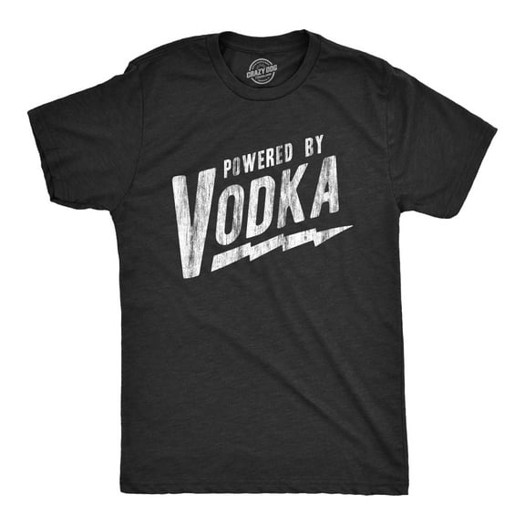 Mens Powered By Vodka T Shirt Funny Liquor Lovers Drinking Tee for Guys Graphic Tees