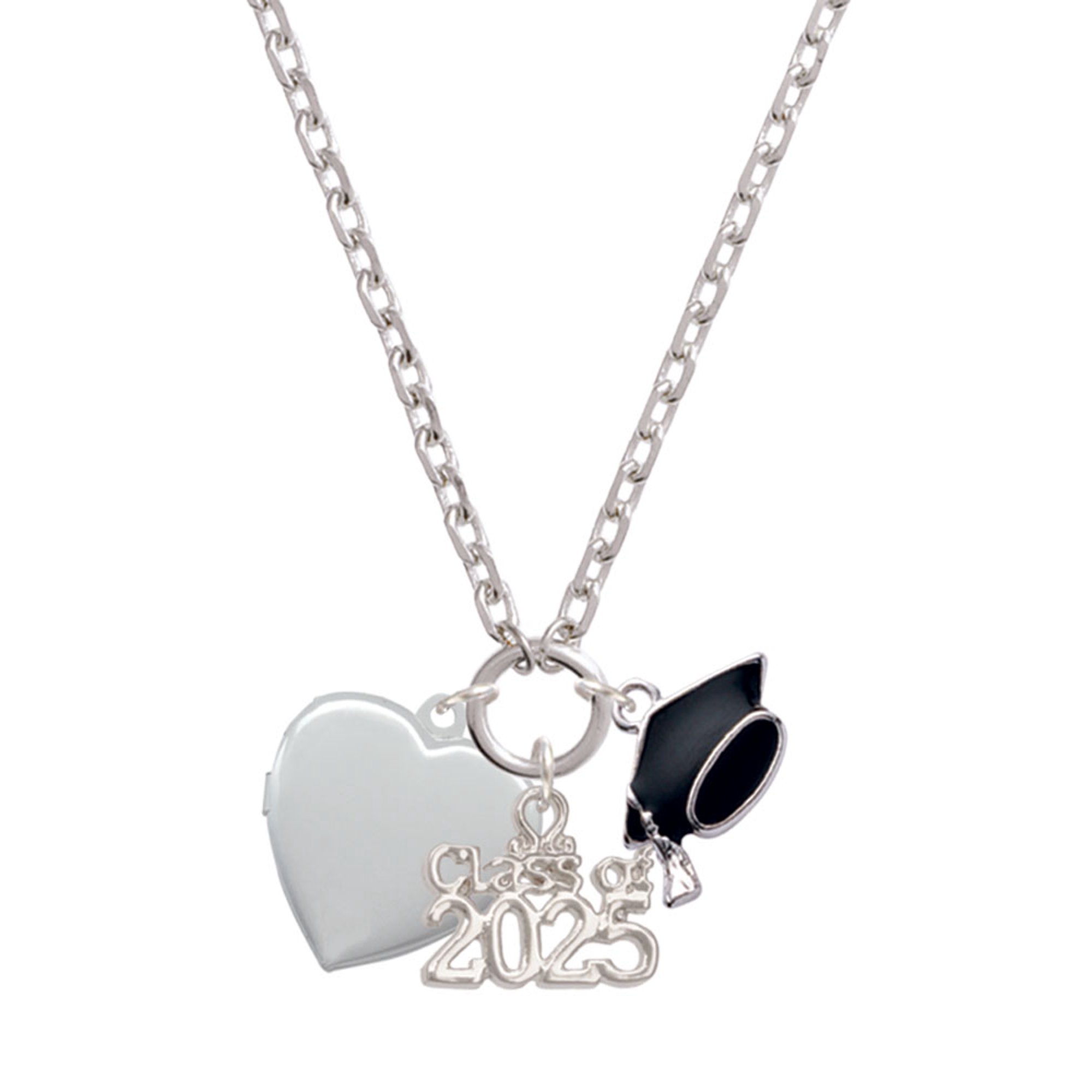Delight Jewelry Silver-tone Heart Locket - Silver-tone Class of 2025 Graduation Zoey Necklace, 28"