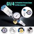 thumbnail image 2 of Graflsoa 1/4" Mini In-Line Air Pressure Regulator with Gauge, Water Trap Filter, and Quick Connector for HVLP Spray Systems, Durable Metal Construction, Adjustable Pressure Control, Multiple Gauge, 2 of 7