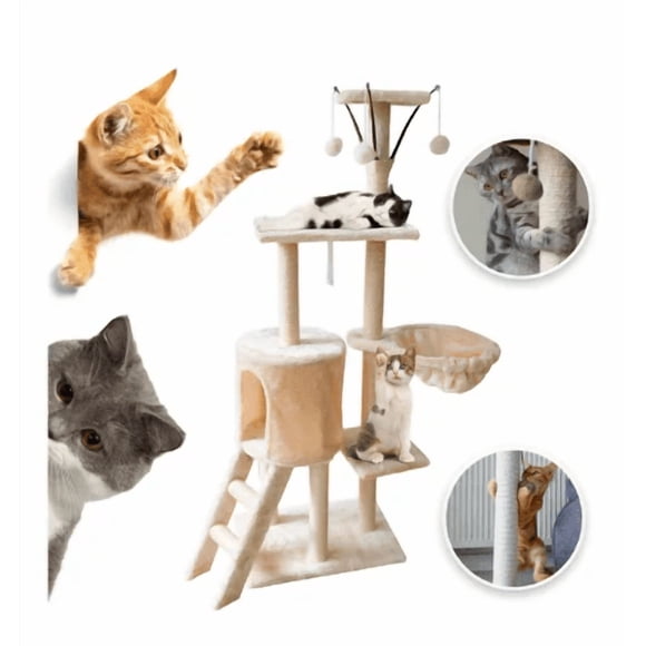 Juego Xtellar Árbol Para Gatos Con Cesta Torre Rascador De 140 Cm Color Beige