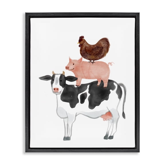 Stupell Industries Cottage Farm Animal Stack Whimsy Black Floating Frame Canvas Art, 17 x 21, by Kim Allen