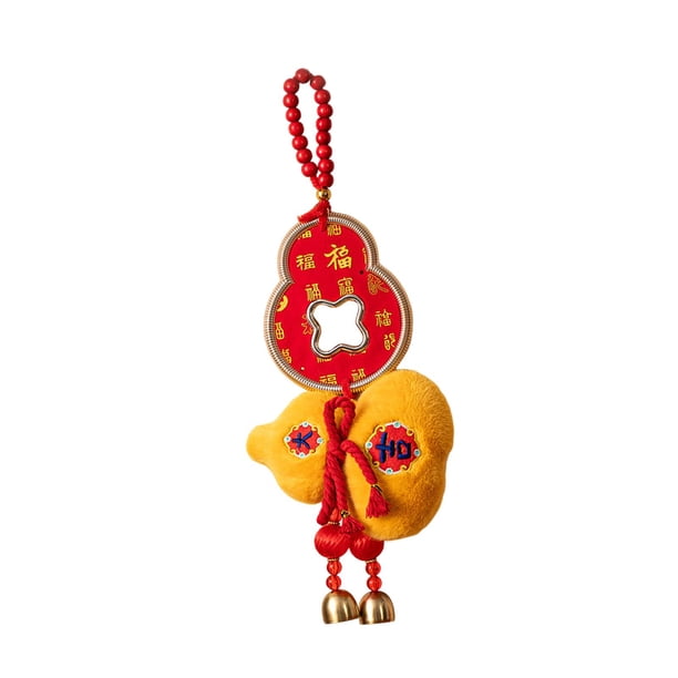 Adorno colgante de calabaza de peluche tradicional de Año Nuevo chino con personaje amarillo