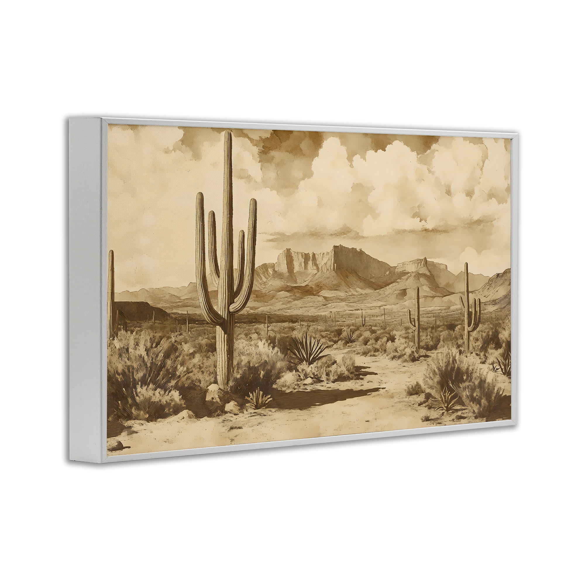 Stupell Industries Vintage Desert Peaks with Saguaro White Framed Giclee Art, design by Franklyn Gregory