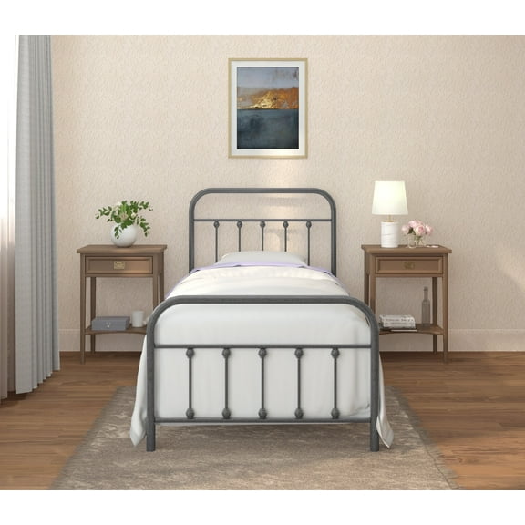 Golden Gate Beds Vintage Wrought Iron Bed Frame with Classic Metal Platform Base, Headboard and Footboard, No Box Spring Needed, Easy Assembly, Mattress Foundation, Sleek Silver Finish - Twin Size