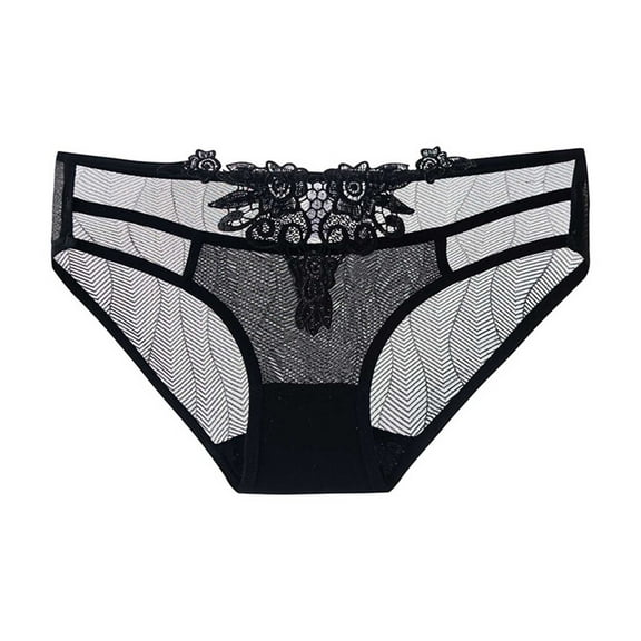 Rohuuque Women's Lace Panties Sheer Mesh Black Briefs Panties Cut Out Lace Breathable Cotton Lined Low Rise Cheeky Briefs Black E