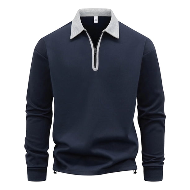 Kalauyu Mens Long Sleeve Shirts Fashion Color Block Zipper T Shirts