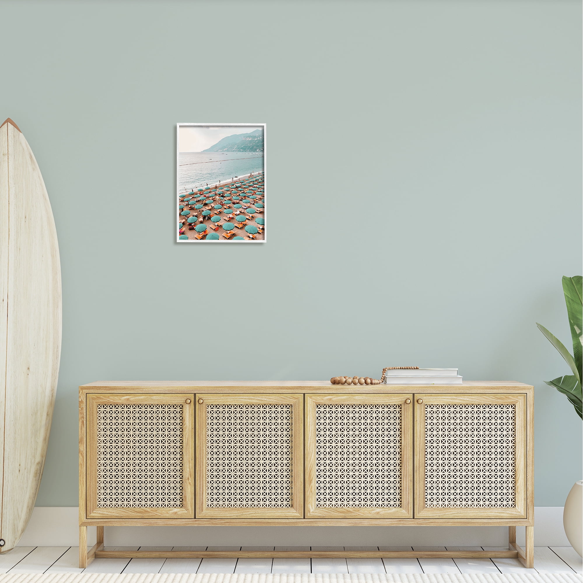 Stupell Beach Umbrellas Coastal Vacation Landscape Photography White Framed Art Print Wall Art