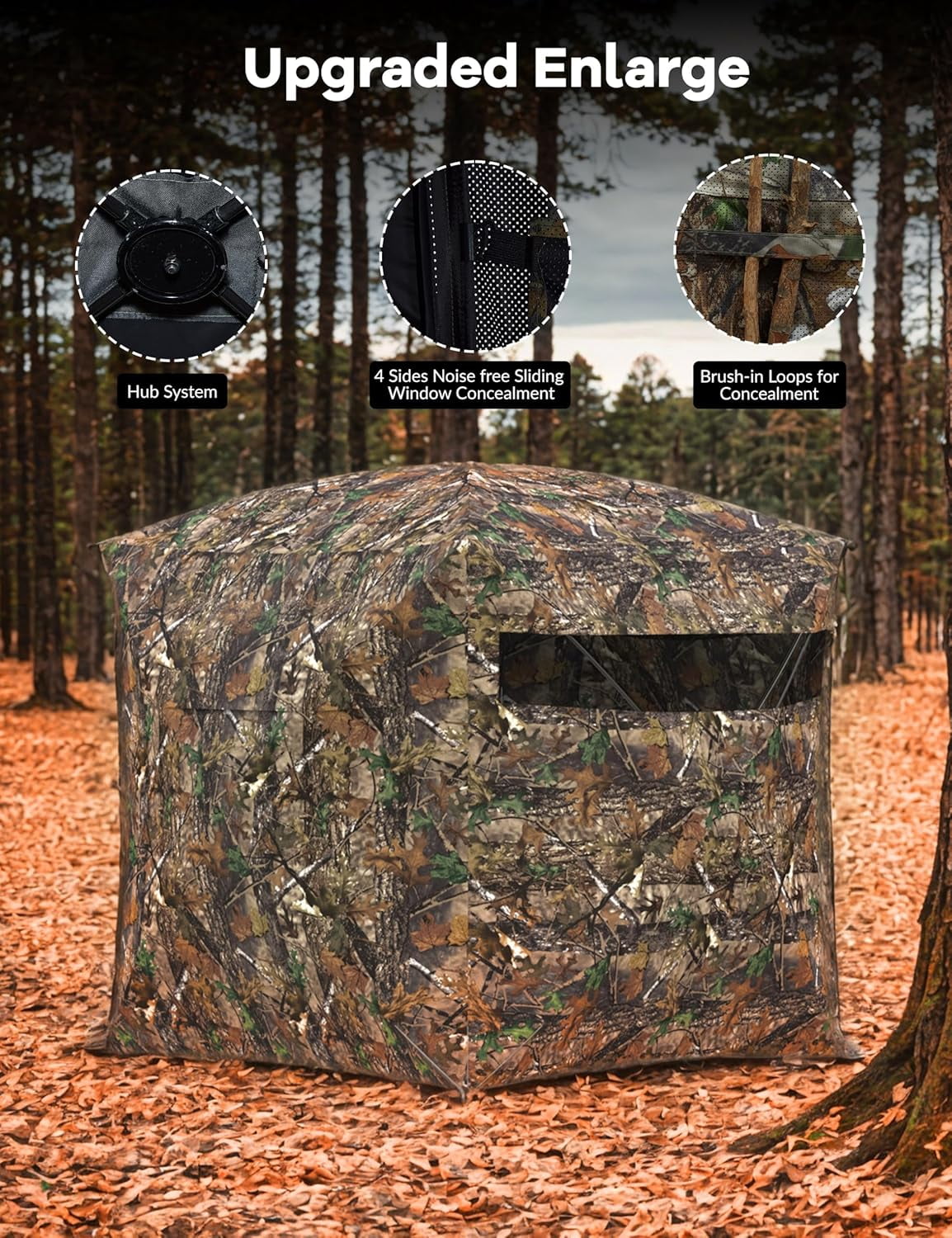 Portable Pop-Up Hunting Blind - 270° See-Through Windows & Silent Door, Waterproof Lightweight Camouflage Tent for Deer Turkey Hunting