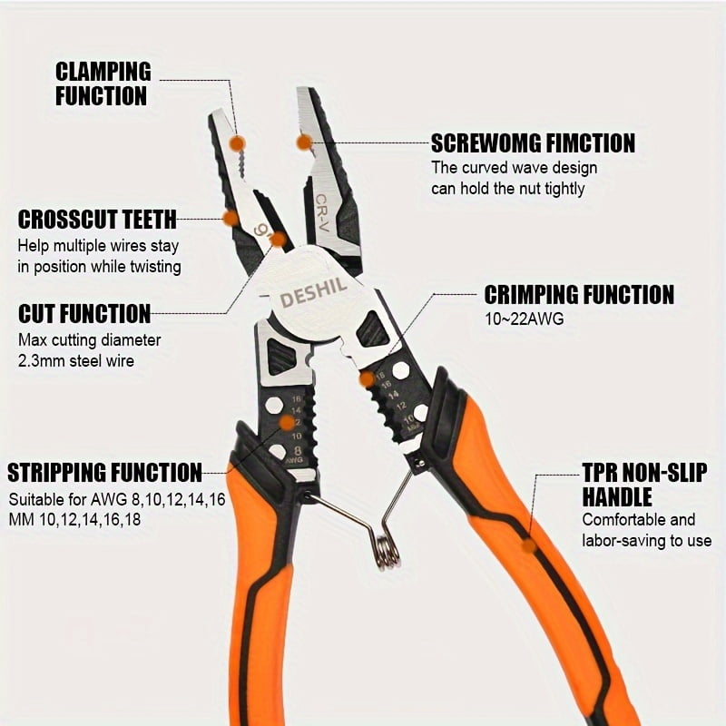 1/3pcs Industrial-Grade Multi-Functional 9-in-1 Pliers Or Set, 8.5" Long-Nose Pliers, 8.5" Wire Cutters, 8" . Suitable For Electrical Work, Auto Repair, Home Improvement, And Cutting Applications.