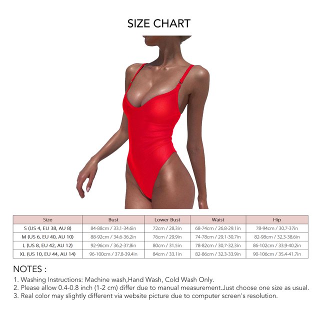 Traje de baño de una pieza con cuello en V para mujer, traje de baño elegante y sencillo de Color puro transpirable para fiesta en la playa, rojo L