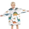 thumbnail image 3 of White Realistic Dinosaurs Pattern Blanket Hoodies for Kids 6-13YR Oversize Wearable Blanket Hoodies for Boys Girls Teens, 3 of 7
