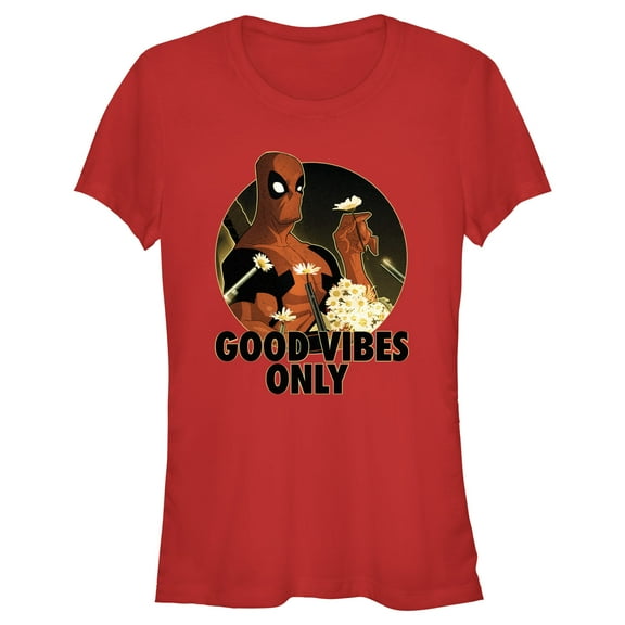 Junior's Marvel Deadpool Good Vibes Only  Graphic Tee Red Medium