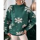 thumbnail image 3 of Suéter Jersey básico para mujer, manga larga, patrón de copos de nieve, traje de vacaciones (verde L) Kuymtek Verde T L para Mujer, 3 of 5