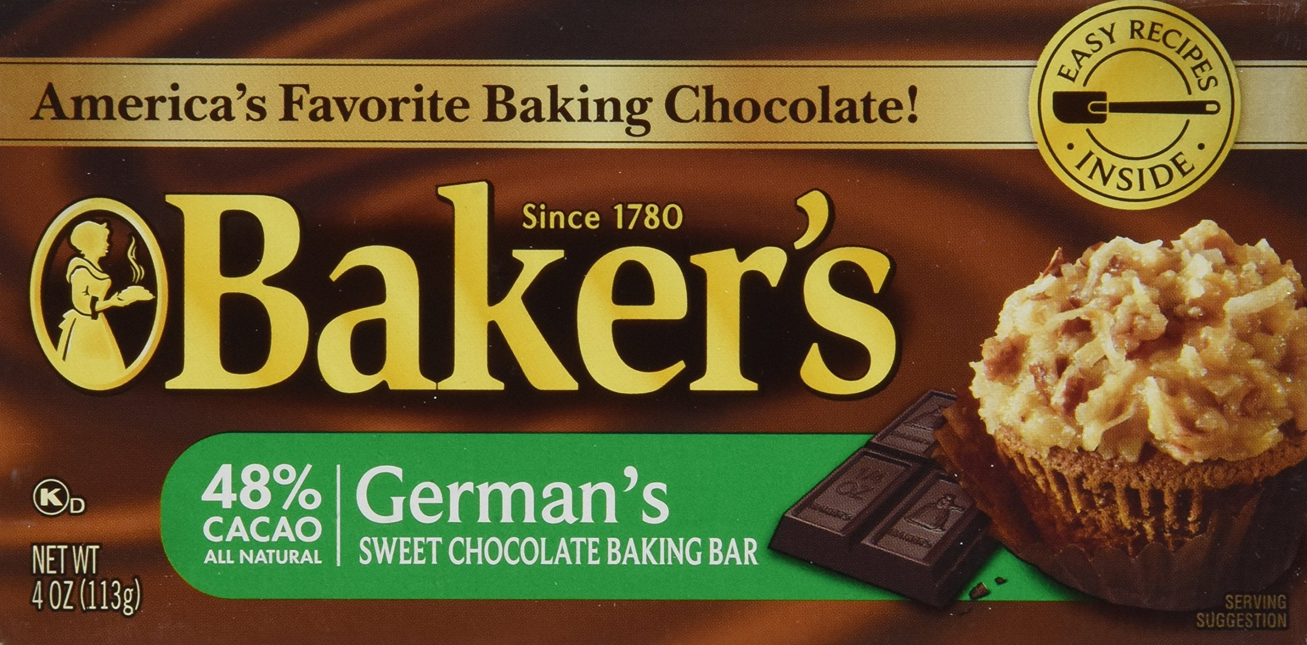 Baker's, German Sweet Chocolate, Baking Bar, 4oz Bar (Pack of 6