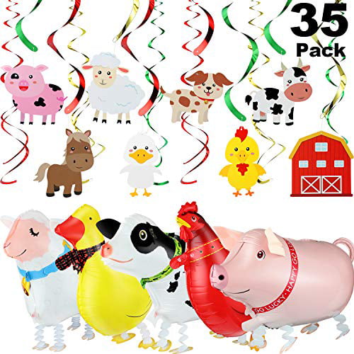 35 Pieces Farm Animals Hanging Swirls Farm Party Supplies Walking 