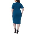 thumbnail image 3 of Agnes Orinda Women's Plus Size Dresses V Neck Short Sleeve Tulip Hem Ruched Wrap Midi Cocktail Dress with Belt 3X Teal Blue, 3 of 6