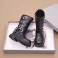 thumbnail image 3 of WXFAZCVU Girls Leather Boots with Side Zipper Fashion Buckle Straps Round Toe Boots Going Out Size 2, 3 of 5