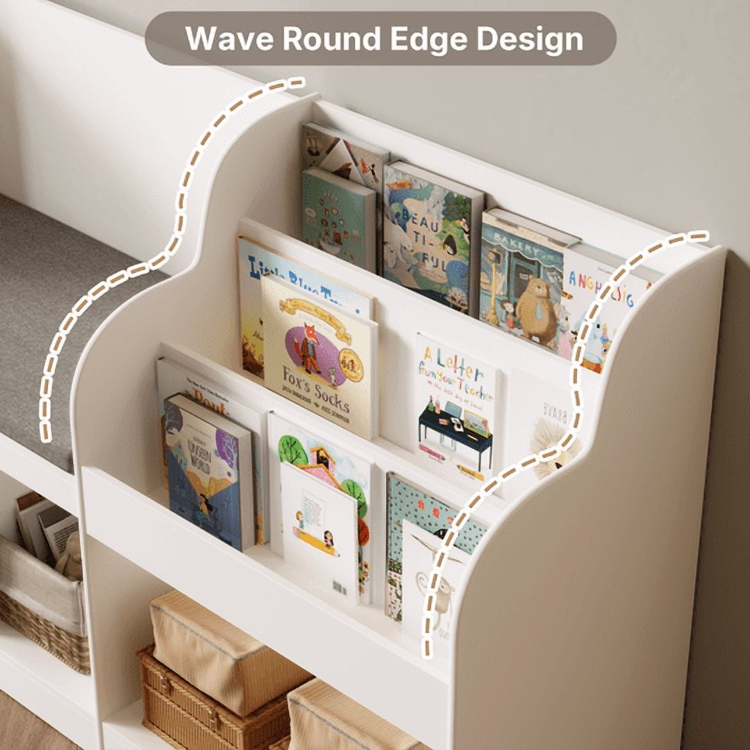 Aiho 66"Kids Bookshelf with Reading Nook , Toy Storage Organizer with 7 Cubes Bookcase & 4-Tier Book Racks & cushion, Toy Storage Organizer for Playroom Bedroom - White