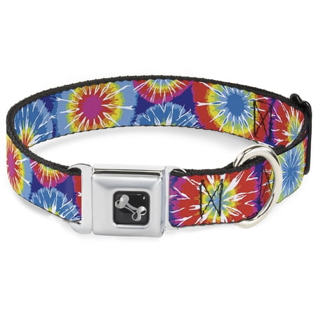 Buckle-Down Pet Collar Dog Collar Metal Seatbelt Buckle 70s Tie Dye 9.5 to 13 Inches 1.0 Inch Wide