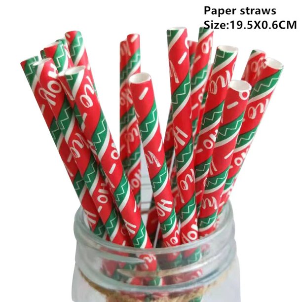 Pajitas de papel con forma de copo de nieve para decoración del hogar, Pajita de 25/50 piezas para decoración de mesa de Navidad, fiesta de Navidad, 2023