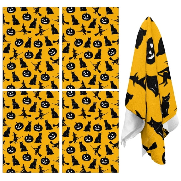 Spooky Bats & Ghosts Halloween Kitchen Towels Set of 4, 18x26 Inch Decorative Dish Towels - Absorbent Hand Towels for Witchy Home Decor