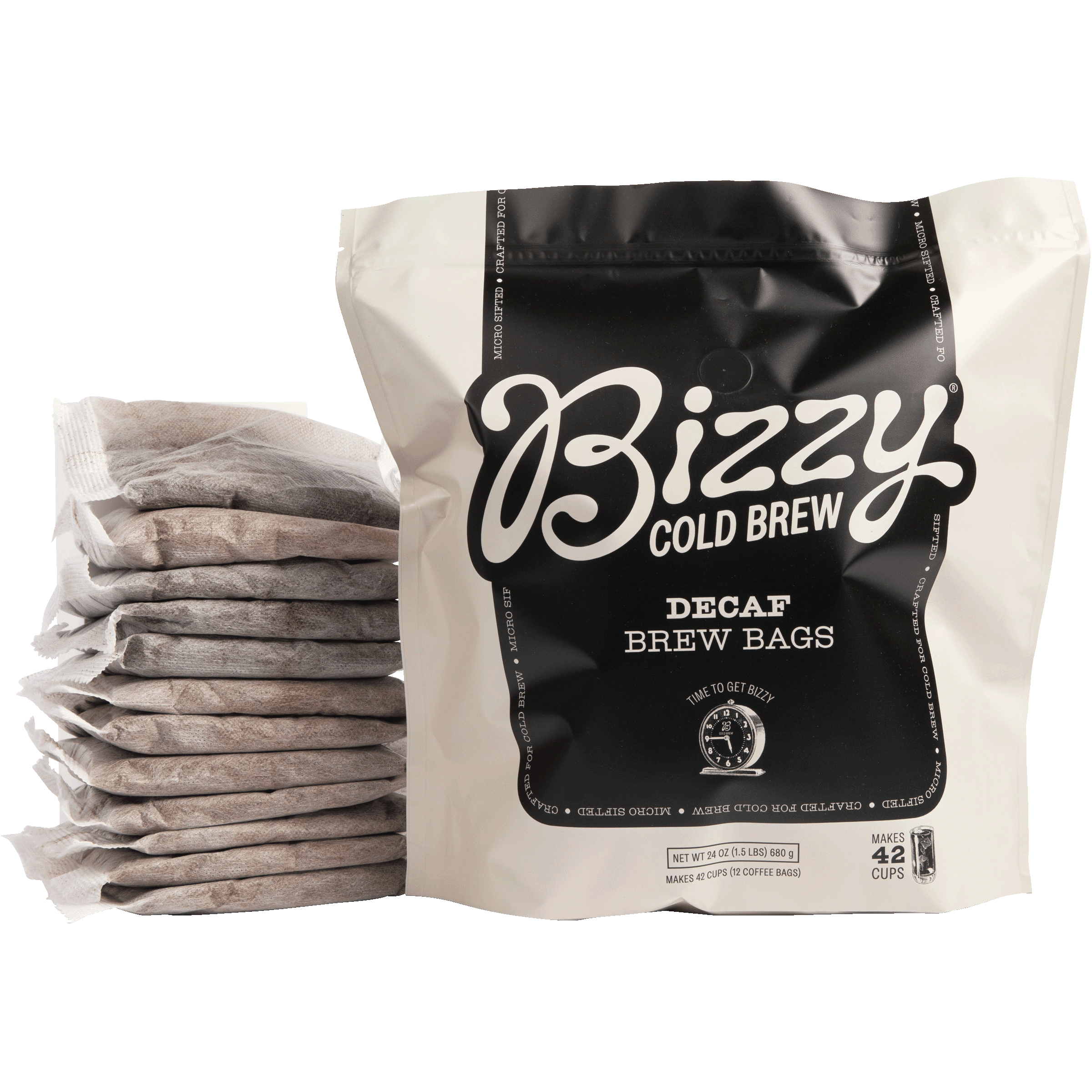 Bizzy Cold Brew Coffee | Decaf Blend | Water Process | Coarse Ground Coffee | Micro Sifted | Specialty Grade | 100% Arabica | Brew Bags | 12 Count | Makes 42 Cup