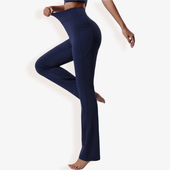 High Waist Bootcut Yoga Pants- Large, Navy