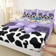 thumbnail image 5 of Manfei Bohemian Damask Cow Print Queen Sheets 4 Pieces,Floral Bull Skull Queen Sheet Sets,White Lavender,1 Flat Sheet,1 Fitted Sheet and 2 Pillowcases, 5 of 6
