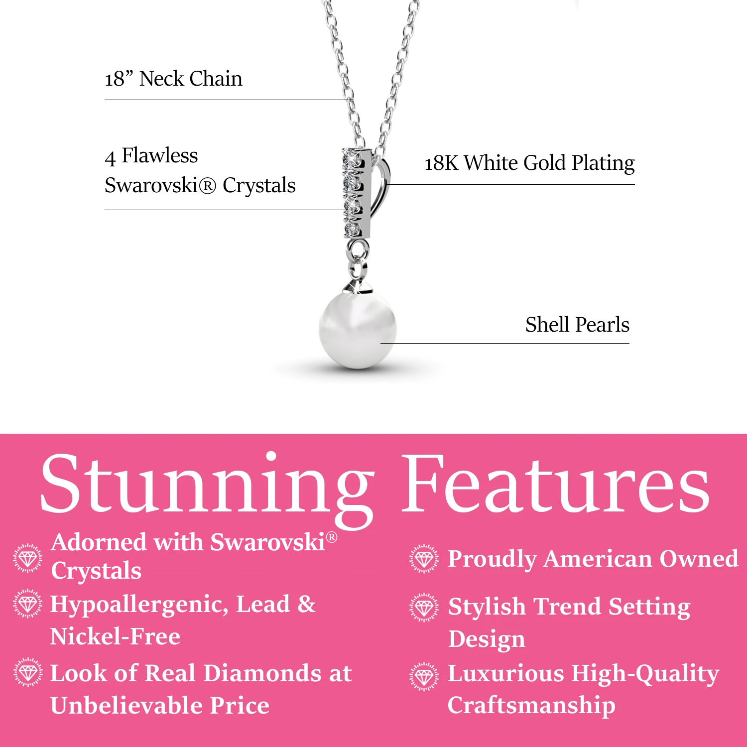 Cate & Chloe Gabrielle Pearl Necklace with Swarovski Crystals photo 3