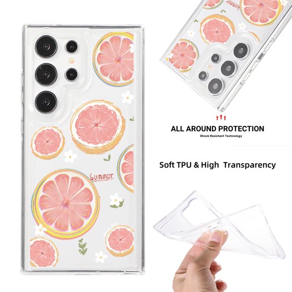 Case for Samsung Galaxy S24 Ultra, Fashion Cute Fruit Pattern Soft Silicone/Gel/Rubber Slim Cover, Shock Resistant Cushions Non-Yellowing All Round Protection Case for Galaxy S24 Ultra, Pattern-C