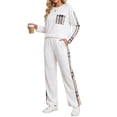 thumbnail image 3 of OYYN Women White 2 Piece Tracksuit Long Sleeve Pullover Jogger Pants Casual Activewear Set, 3 of 7