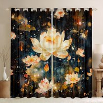Manfei Chic Lotus Flower Blackout Curtains Set of 2 (52x84 Each),Country Plant Floral Window Curtains,Staryy Night Curtains and Drapes For Kids,Microfiber Bedroom Decor