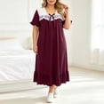 thumbnail image 4 of SELONE Long Nightgowns for Women Short Sleeve Plus Size Lace Maxi Sleep Shirt Ruffle Bow Long Dress Casual House Dress, 4 of 6