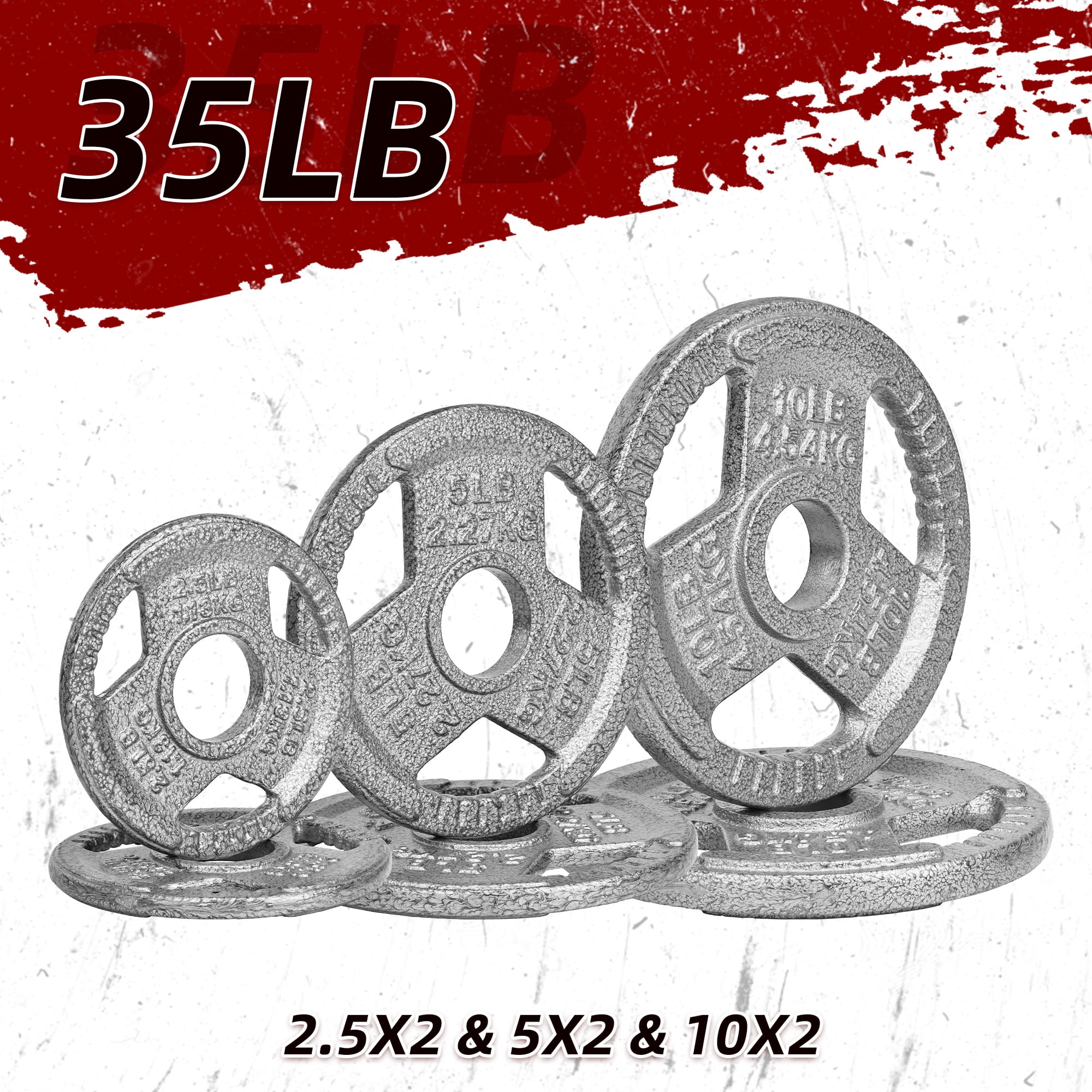 FlexWave 35LB Olympic 2" Cast Iron 3-Grip Weight Plates Set, Light Gray