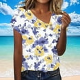 thumbnail image 4 of Fznquz Summer Tops for Women Trendy Floral Print Tees Yellow Casual 2025 Short Sleeve Womens Tshirts, 4 of 7