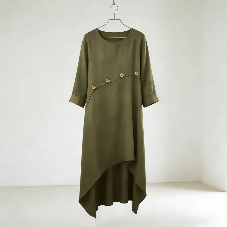 oversized asymmetrical dress Mifsaly Linen Dress Women Oversized Asymmetrical Hem Midi Summer Dresses  Button Closure Lightweight Everyday Vacation Beach Sundress XL