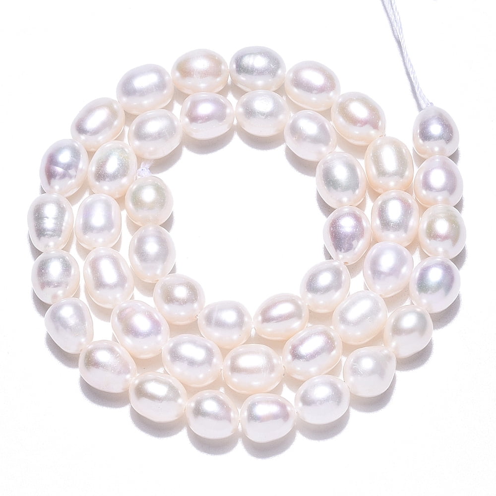 2 Strand Natural Cultured Freshwater Pearl Beads Strands Rice Seashell Color 7~9x6.5~7.5mm Hole: 0.7~0.8mm about 43~44pcs/strand
