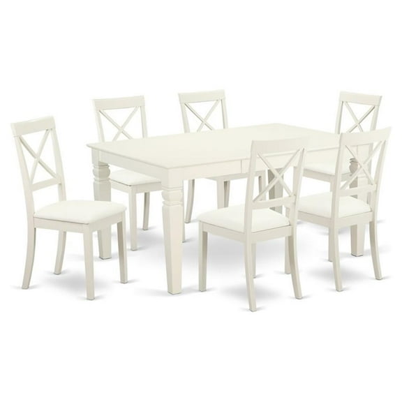 Pemberly Row 7-piece Wood Dining Set with Leather Chairs in White