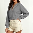 thumbnail image 2 of SuTry Women's Cropped Zip Up Jacket Bomber Collar Long Sleeve Raglan Sleeve Ribbed Cuffs Hem Relaxed Loose Fit Casual Everyday Wear, 2 of 6