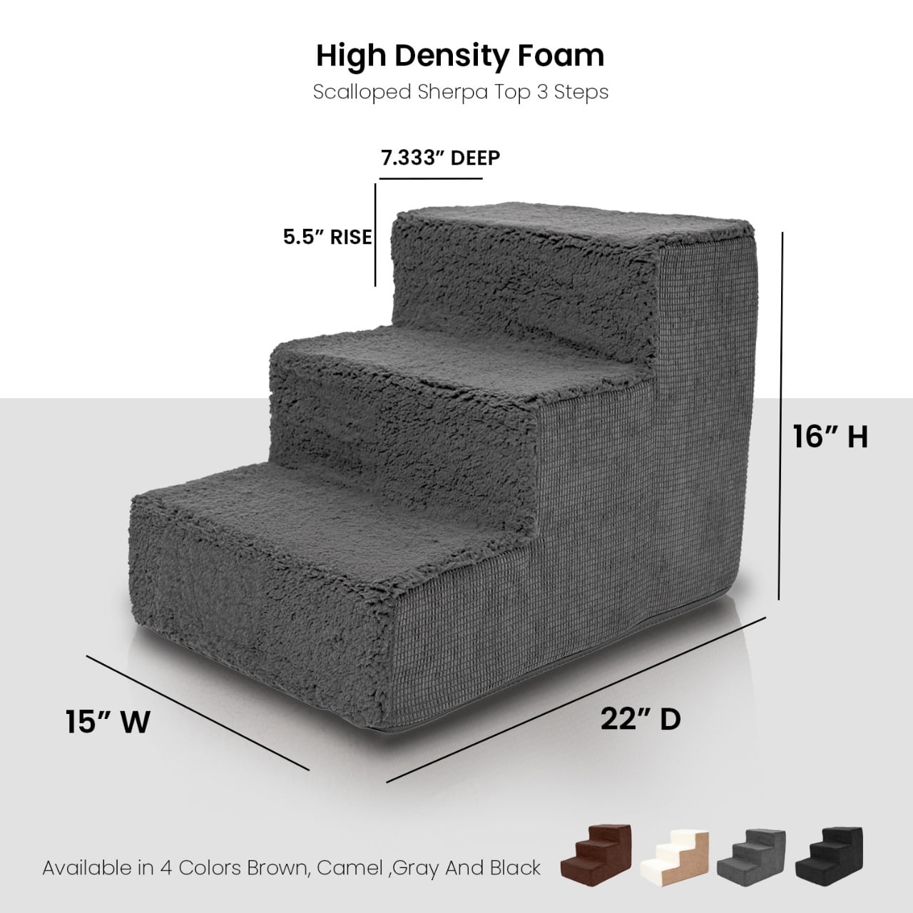 Precious Tails High Density Foam Sherpa Top Wide 3 Steps for Dog/Cat
