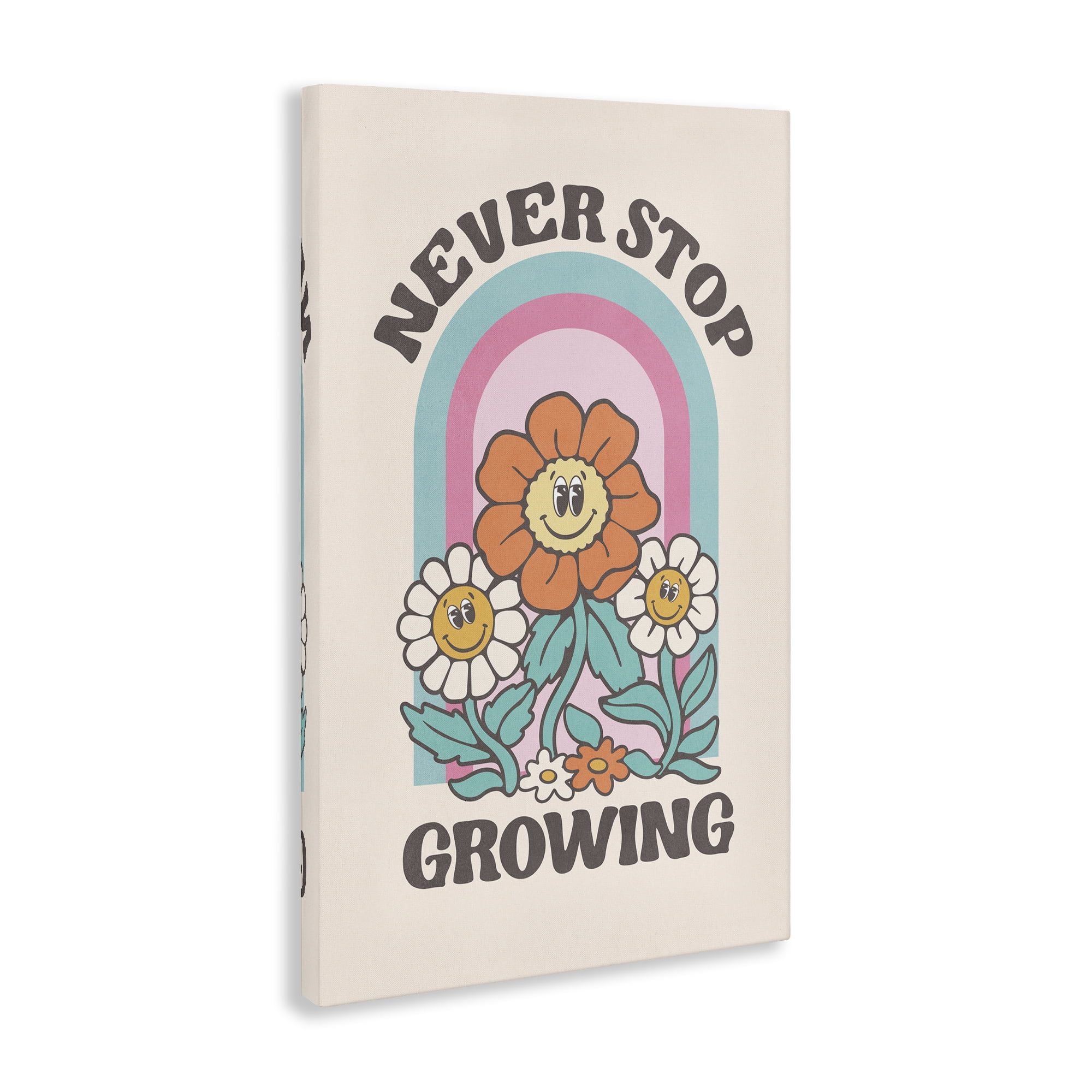 Stupell Industries Retro Never Stop Growing Plants & Flowers Painting Wrapped Canvas Art Print Wall Art, 16 x 24