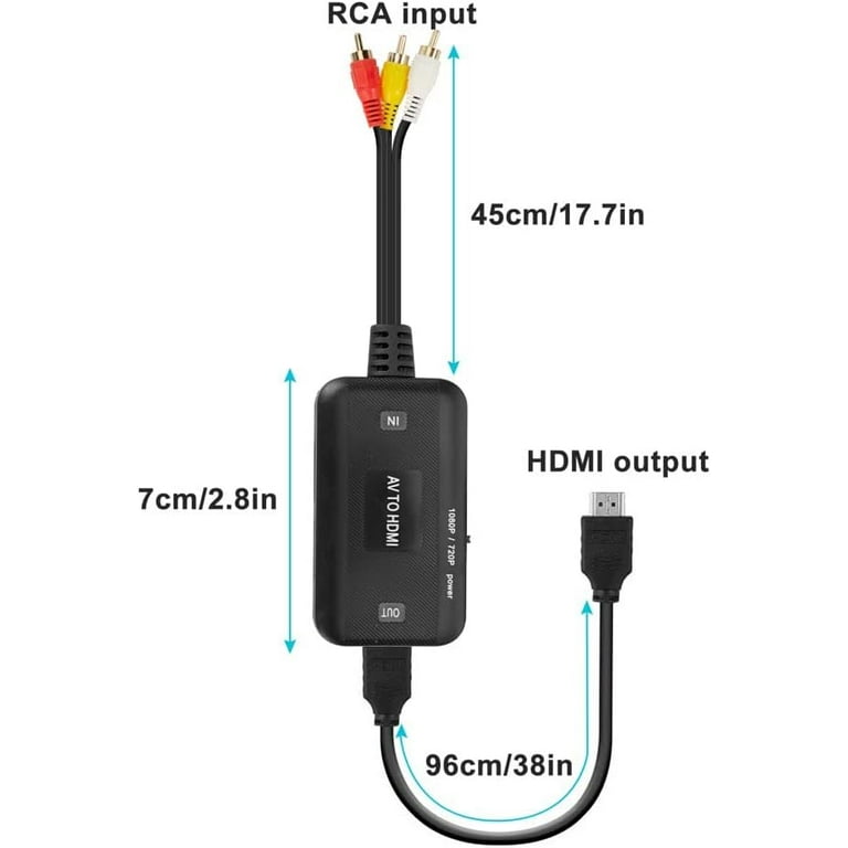 Tengchi RCA to HDMI Converter, Composite to HDMI Adapter Support 1080P  PAL/NTSC Compatible with PS one, PS2, PS3, STB, Xbox, VHS, VCR, Blue-Ray  DVD