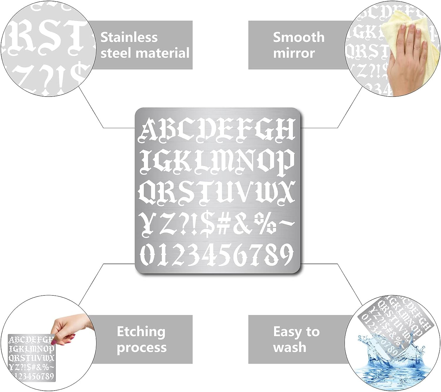 6.3 Inch Metal Gothic Font Lettering Stencil 1" High Stainless Steel Old English Font Ancient Alphabet Number Template Runes Punctuation Stencils for Painting Wood Burning Engraving Crafts