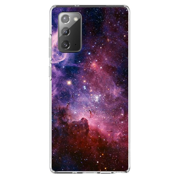 DistinctInk Clear Shockproof Hybrid Case for Samsung Galaxy Note 20 (6.7" Screen) - TPU Bumper, Acrylic Back, Tempered Glass Screen Protector - Purple Pink Carina Nebula - Astronomy