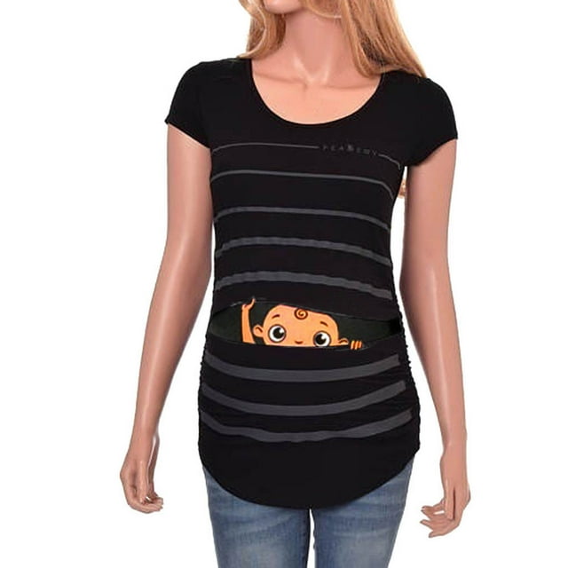 Cute Baby Plus Size Round Neck Print Short Sleeve Maternity T-shirt