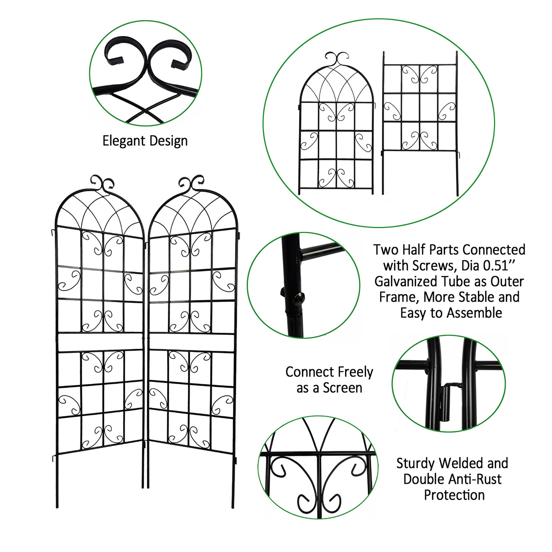4 Pack Large Garden Trellis 71" H x 19.7" W Heavy Duty Rustproof Black Iron Plant Trellis for Potted Plant Support Metal Climbing Rose Trellis Vine Vegetable Cucumber
